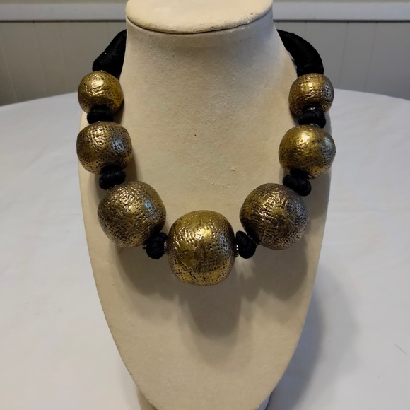 Iris Apfel & Bajalia Silver Tone Metal HUGE Round Bead Chunky Statement Necklace - Picture 1 of 10